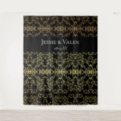 Goud Zwart Elegante Spiraal Gotische Bruiloft Wandkleed (Voorkant)