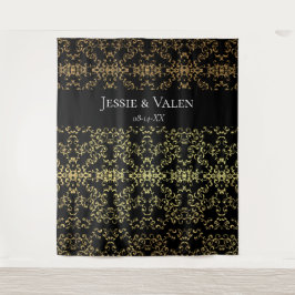 Goud Zwart Elegante Spiraal Gotische Bruiloft Wandkleed