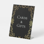 Goud Zwart Elegante Swirl Gothic Wedding Reclamebord Met Voetstuk (Voorkant)