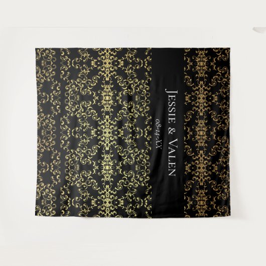 Goud Zwart Elegante Swirl Gothic Wedding Wandkleed (Voorkant (horizontaal))
