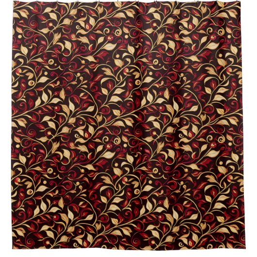 Goud, zwart en Bourgogne feestelijk gebladerte Douchegordijn (Voorkant)