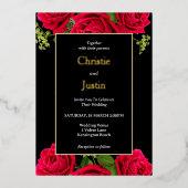 Goud Zwart en Bourgogne Roos bruiloft uitnodiginge Folie Uitnodiging (Voorkant)