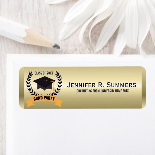 Goud, zwart en geel, wit, met Afstuderen Pet Etiket (Insitu)