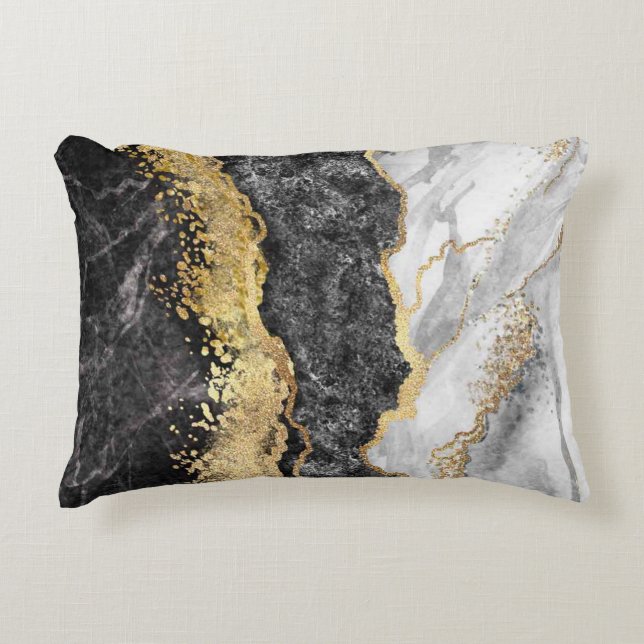 Goud Zwart en Wit Abstract Accent Kussen (Voorkant)