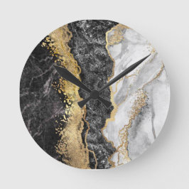 Goud Zwart en Wit Abstract Ronde Klok