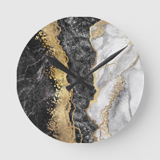 Goud Zwart en Wit Abstract Ronde Klok (Voorkant)