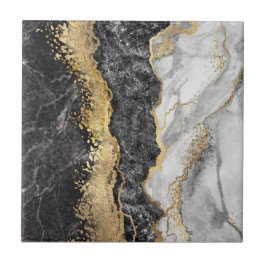 Goud Zwart en Wit Abstract Tegeltje