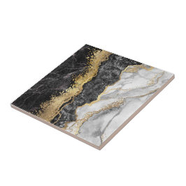 Goud Zwart en Wit Abstract Tegeltje