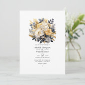 Goud, Zwart en Wit Bloemen Winter Bruiloft Kaart (Staand voorkant)