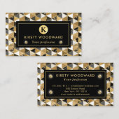Goud, Zwart en Wit Marmeren Geometrische Textuur Visitekaartje (Voorkant / Achterkant)