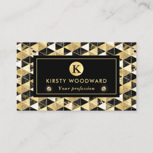 Goud, Zwart en Wit Marmeren Geometrische Textuur Visitekaartje