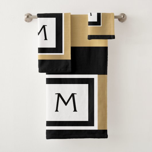 Goud Zwart en Wit Monogram Bad Handdoek Set (Insitu)