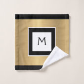 Goud Zwart en Wit Monogram Bad Handdoek Set (Wasdoekje)