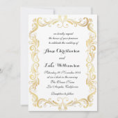  goud, zwart en wit script bruiloft kaart (Voorkant)