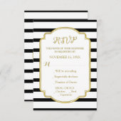 Goud Zwart en Wit Strepen Bruiloft RSVP (Voorkant / Achterkant)