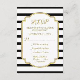Goud Zwart en Wit Strepen Bruiloft RSVP Kaartje