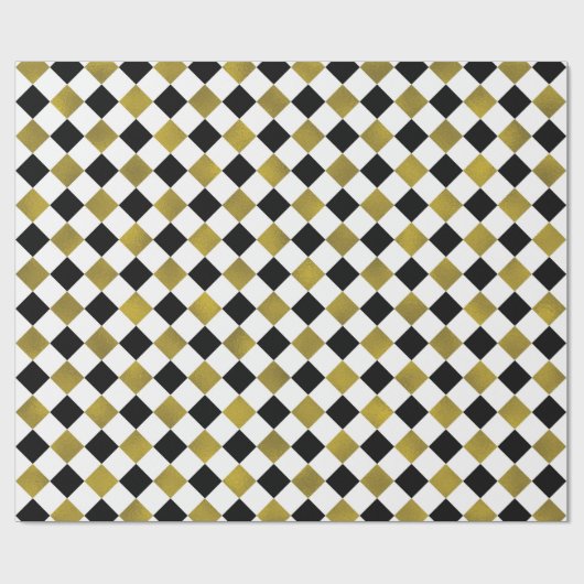 Goud, zwart, en witte Ruitvormige Ruiteitjes Cadeaupapier (Vlak)