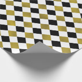 Goud, zwart, en witte Ruitvormige Ruiteitjes Cadeaupapier (Hoek)