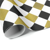 Goud, zwart, en witte Ruitvormige Ruiteitjes Cadeaupapier (Rol Hoek)