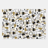 Goud, zwart en zilver Nieuwjaar set van 3 Inpakpapier Vel (Voorkant)