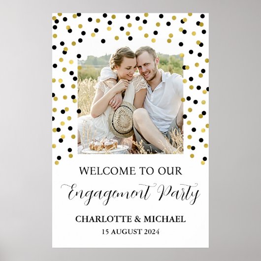 Goud Zwart Engagement Party Custom 20x30 Foto Poster (Voorkant)