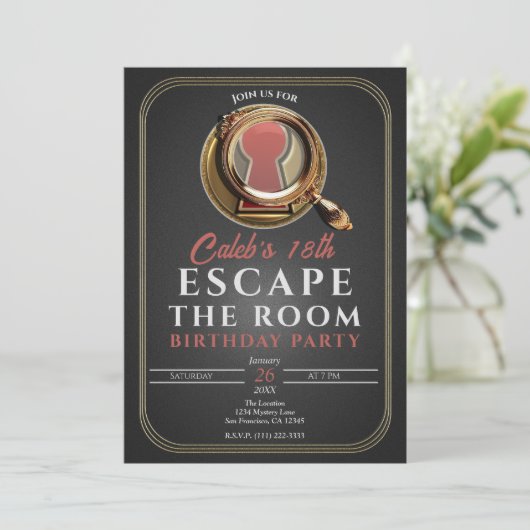 Goud & Zwart Escape Room Game Verjaardagsfeest Kaart (Staand voorkant)