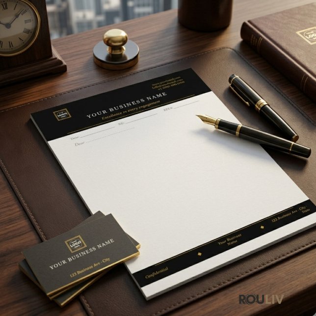 Goud Zwart Executief Briefhoofd | Luxe Zakelijk (Gold Navy Executive Letterhead | Luxury Business Stationery)
