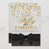 Goud & Zwart Fabulous 50ste Verjaardagsfeest Uitno Kaart (Voorkant / Achterkant)