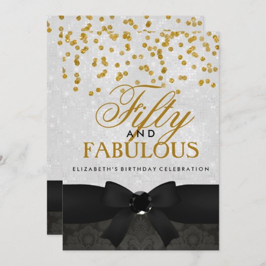 Goud & Zwart Fabulous 50ste Verjaardagsfeest Uitno Kaart (Voorkant / Achterkant)
