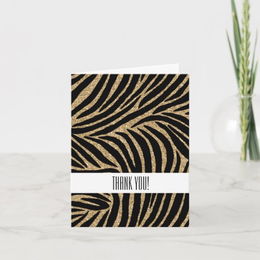 Goud zwart Faux Glitter Zebra Print Dank u Bedankkaart (Voorkant)