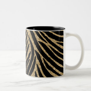 Goud Zwart Faux Glitter Zebra Print Tweekleurige Koffiemok