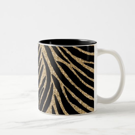 Goud Zwart Faux Glitter Zebra Print Tweekleurige Koffiemok (Rechts)