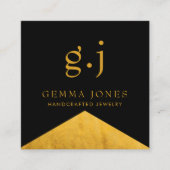 Goud Zwart Faux Goud Folie Rand Sieraden Designer Vierkante Visitekaartje (Voorkant)
