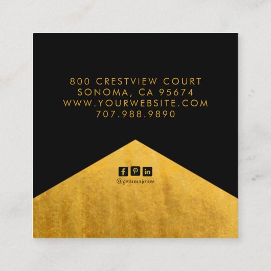 Goud Zwart Faux Goud Folie Rand Sieraden Designer Vierkante Visitekaartje (Achterkant)