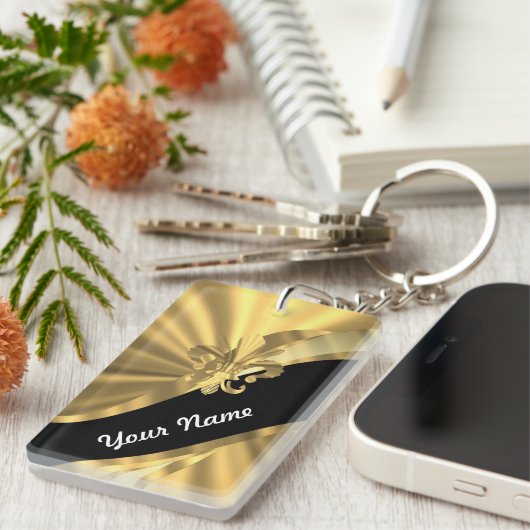 Goud & zwart fleur de lys sleutelhanger (Voorkant Rechts)