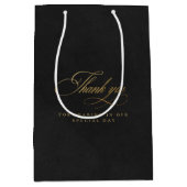 Goud & zwart fluweel imitatie bruiloft dank u medium cadeauzakje (Voorkant)