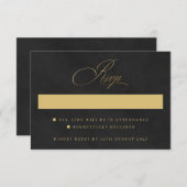 Goud & Zwart Fluweel Textuur Imitatie Bruiloft RSVP Kaartje (Voorkant / Achterkant)