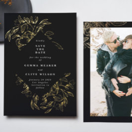 Goud Zwart Folie Botanische Foto Save The Date Uitnodiging