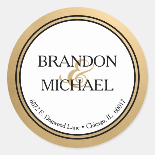 Goud Zwart Formeel Bruiloft Retouradres Ronde Sticker (Voorkant)