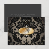 Goud Zwart Formeel Damask Wedding RSVP Uitnodiging Briefkaart (Voorkant / Achterkant)