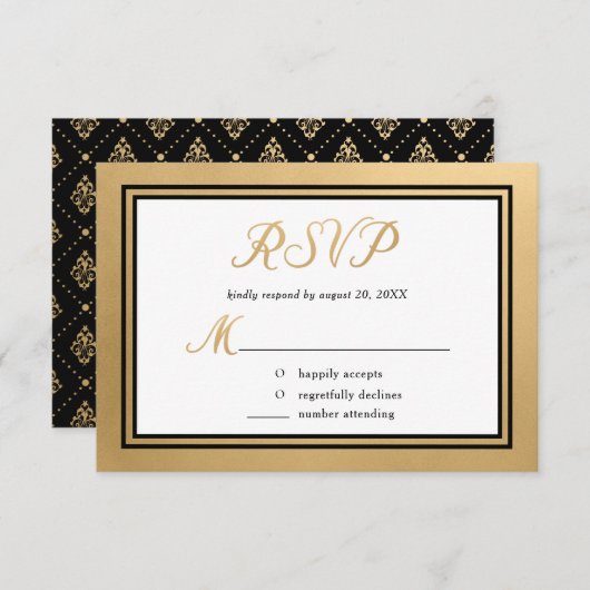Goud Zwart Formele bruiloft RSVP Kaartje (Voorkant / Achterkant)