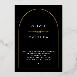Goud Zwart Formele Elegante Huwelijk | Boogfoto Folie Uitnodiging