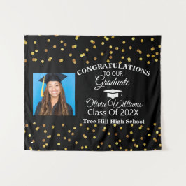 Goud zwart Gefeliciteerd Afgestudeerd Foto Klas va Wandkleed