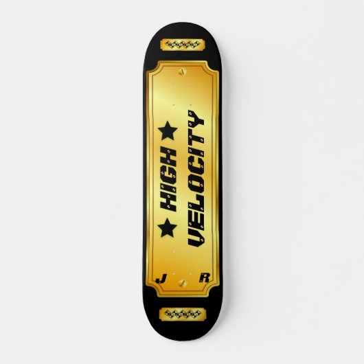 Goud/zwart gemonogrameerd "High Velocity"-skateboa Persoonlijk Skateboard (Voorkant)