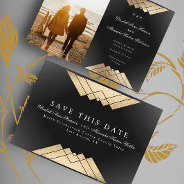 Goud Zwart Geometrisch Gatsby Folie Save The Date Aankondiging