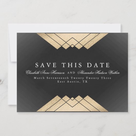 Goud Zwart Geometrisch Gatsby Folie Save The Date Aankondiging (Voorkant)