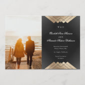 Goud Zwart Geometrisch Gatsby Folie Save The Date Aankondiging (Achterkant)