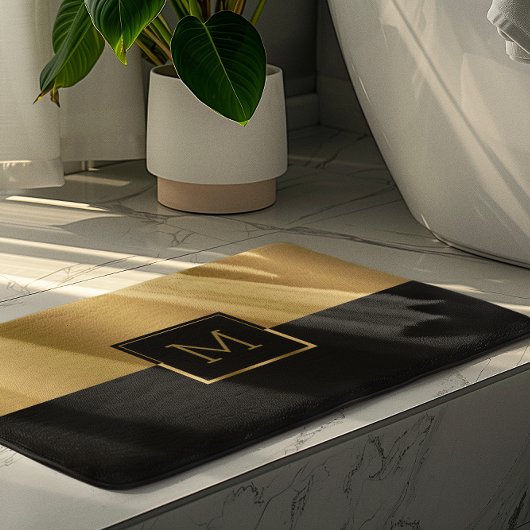 Goud & Zwart Geometrisch Ontwerp Monogram Badmat