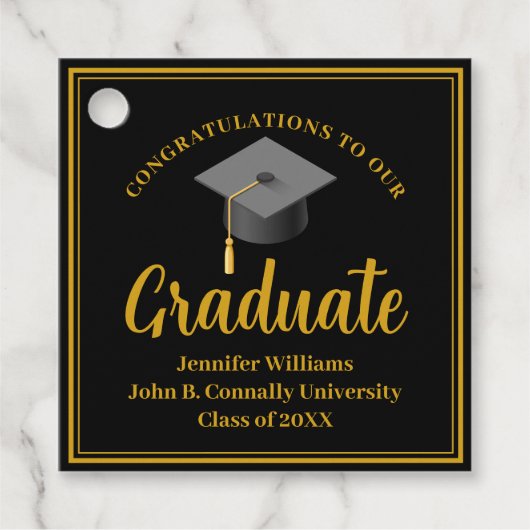 Goud Zwart Gepersonaliseerde Chic Graduation Party Bedankjes Labels (Voorkant)