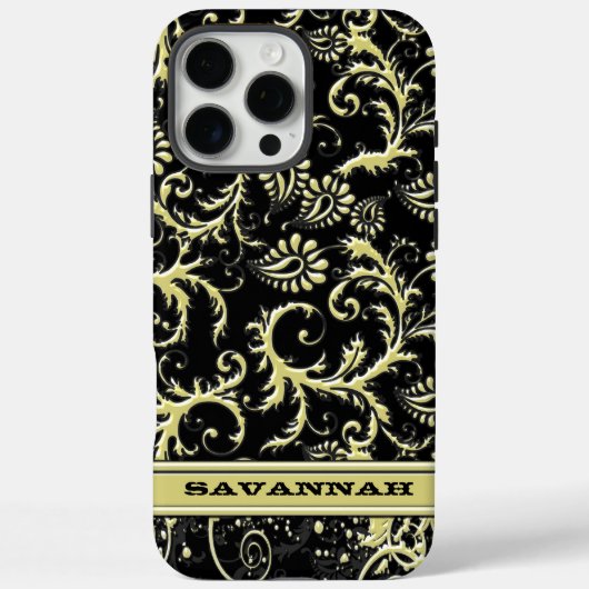 Goud & Zwart Gepersonaliseerde Damask iPhone Hoesj Case-Mate iPhone Case (Achterkant)